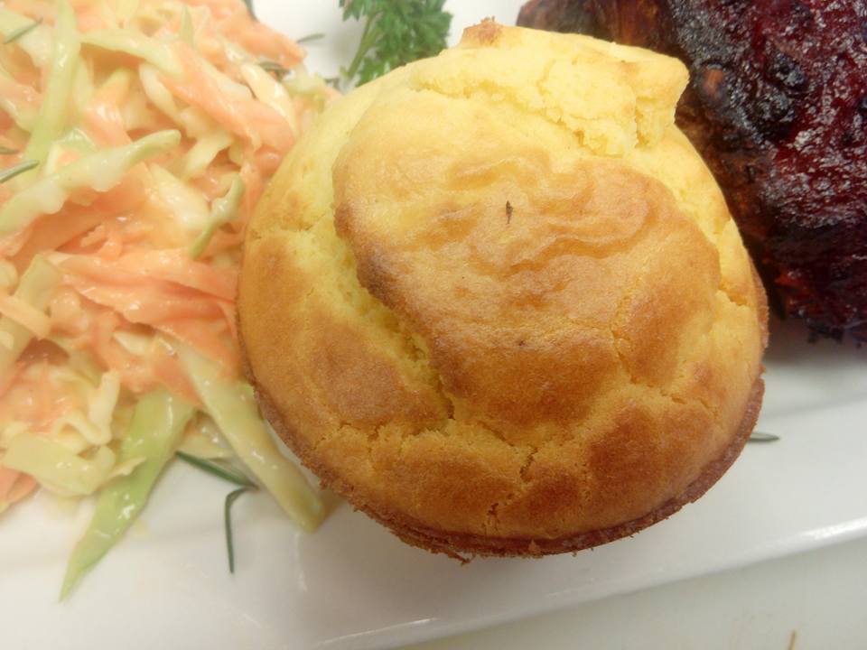 DIY Pork ribs, corn bread, coleslaw and barbecue sauce2